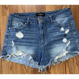 ENJEAN Women’s Shorts Size 1X Distressed Cutoffs Denim Light Wash High Rise